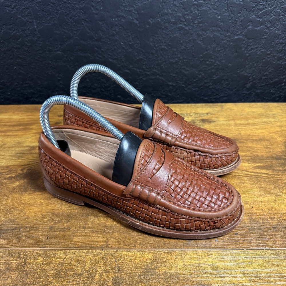 J.Crew Woven Leather Penny Loafer Tan Brown Leather Women's Size 6